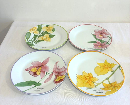 Vintage Trazos Criollos Orchid Plates, Set of 4, Dominican Republic