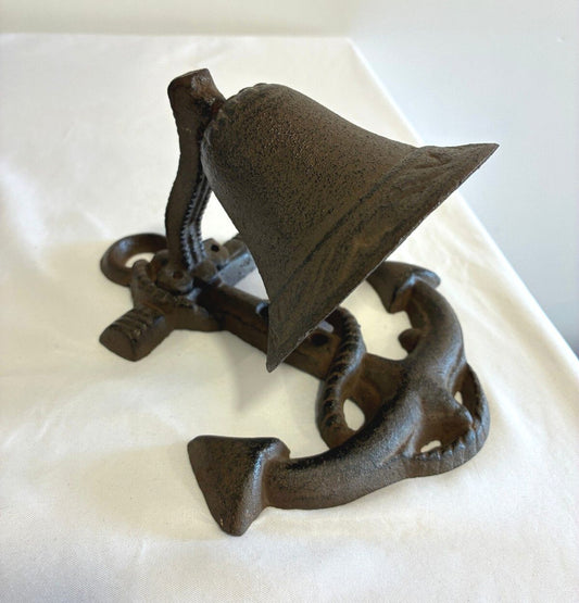 Vintage Cast Iron Ship's Bell on Anchor Base | Nautical Bell Decor