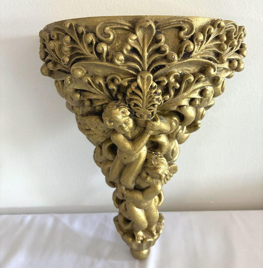 Vintage Cherub Wall Shelf, Gold Rococo Wall Bracket, Hollywood Regency Decor, Ornate Angel Wall Shelf, Vintage Finds