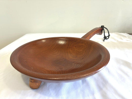 Vintage Munising Wooden Handled Bowl, Mid Century Scandinavian Wood Serving Dish