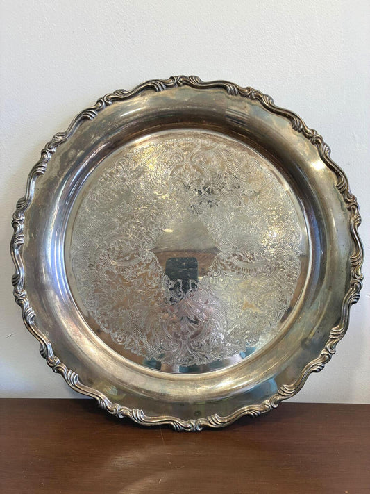 Vintage Oneida Silverplate Serving Tray, Ornate Gallery Tray, Hollywood Regency