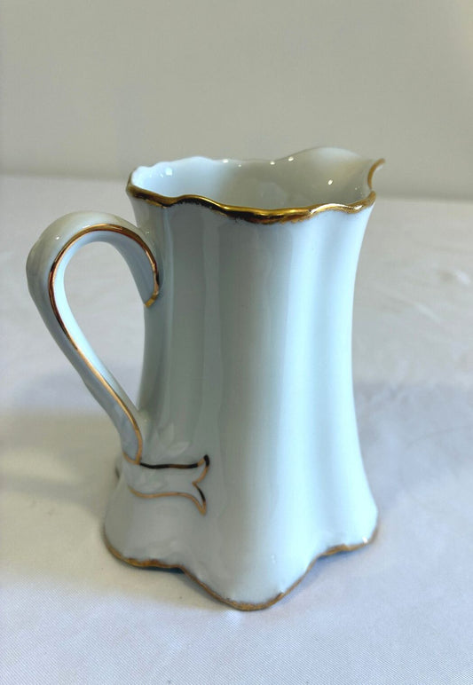 Vintage Thomas Germany Porcelain Creamer | White Gold Trim Fluted Pitcher
