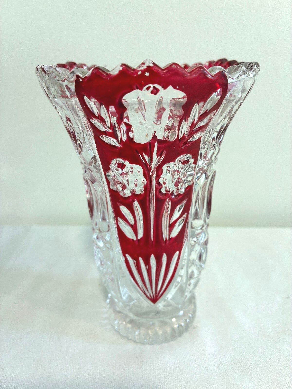Vintage 5th Avenue Crystal Rosalina Ruby Red Cut Vase | Bohemian Cranberry Flashed Crystal Flower Vase | Vintage Finds