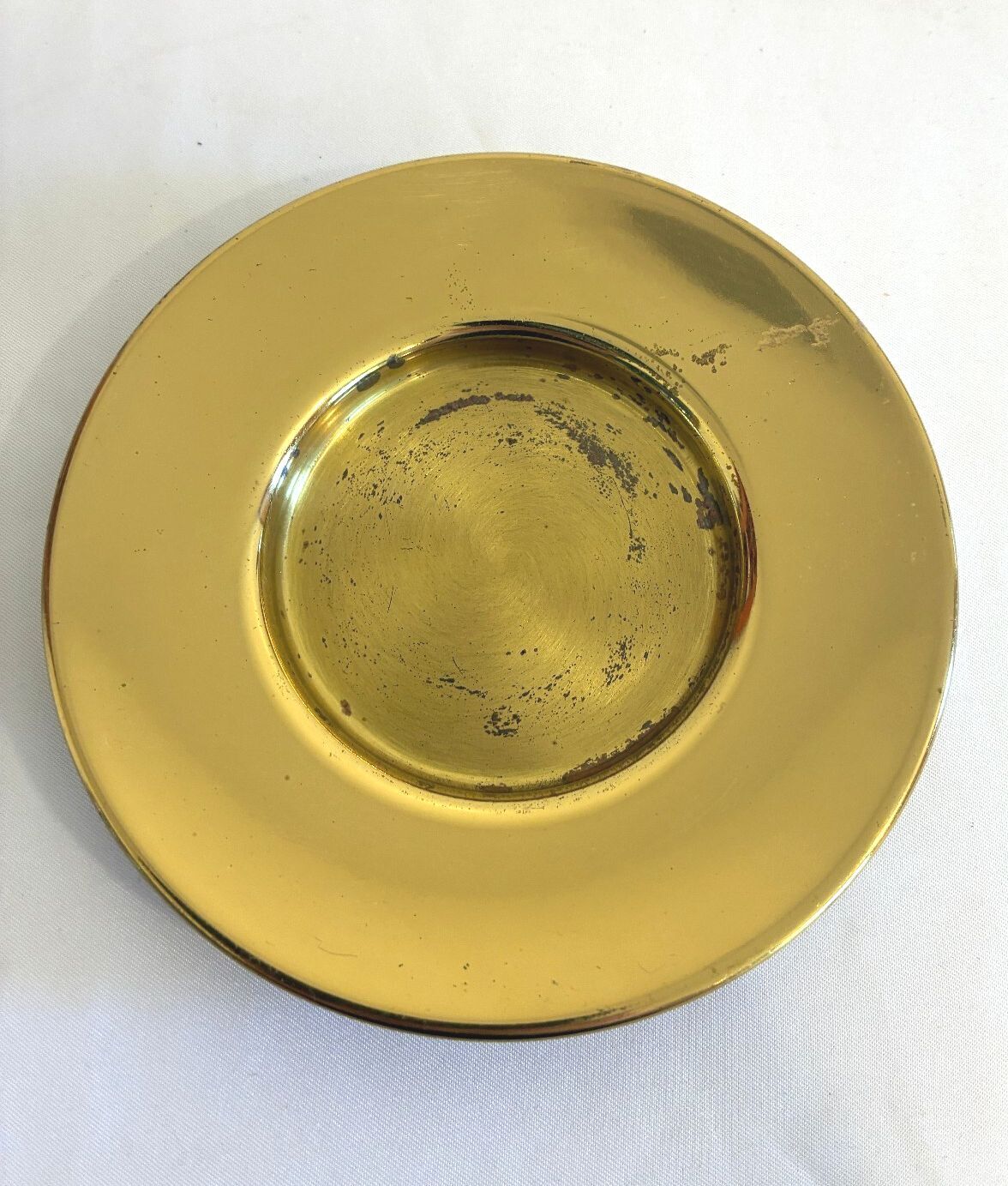 Vintage Solid Brass  Candle Holder Round Brass Trinket Dish Mid Century