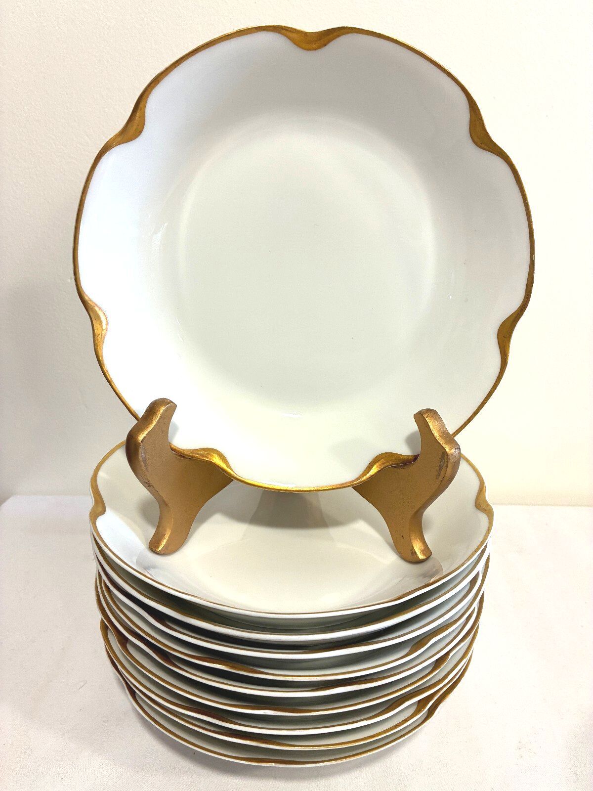 Antique Haviland& Co Limoges 7.5" Gold Rim Bowls Set of 7, French Porcelain