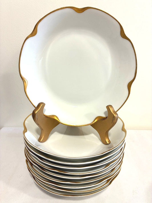 Antique Haviland& Co Limoges 7.5" Gold Rim Bowls Set of 7, French Porcelain