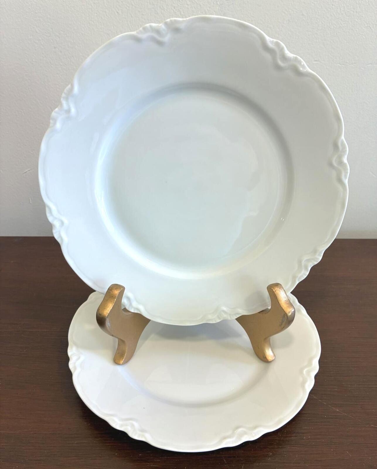 2 Hutschenreuther Selb Bavaria White Dessert Plates Germany Vintage Porcelain