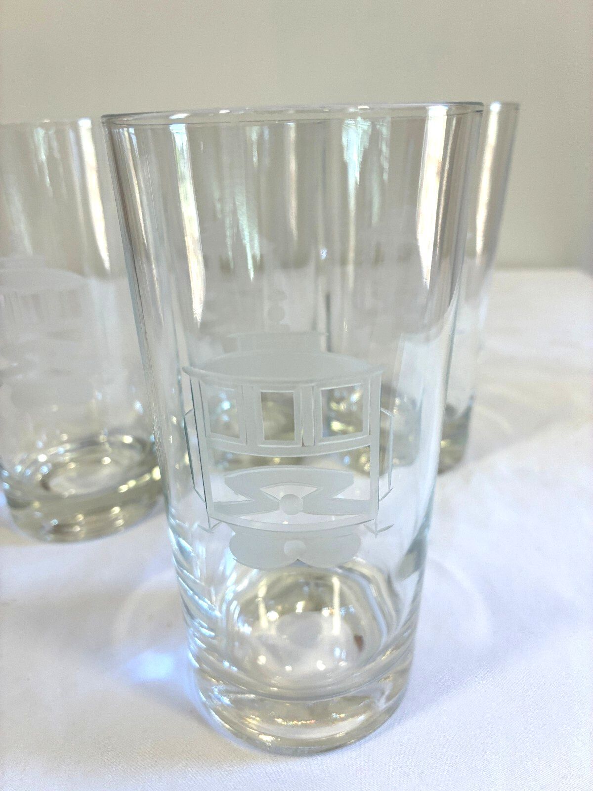 Vintage Etched Streetcar Glasses Set of 4 | Mid Century Barware