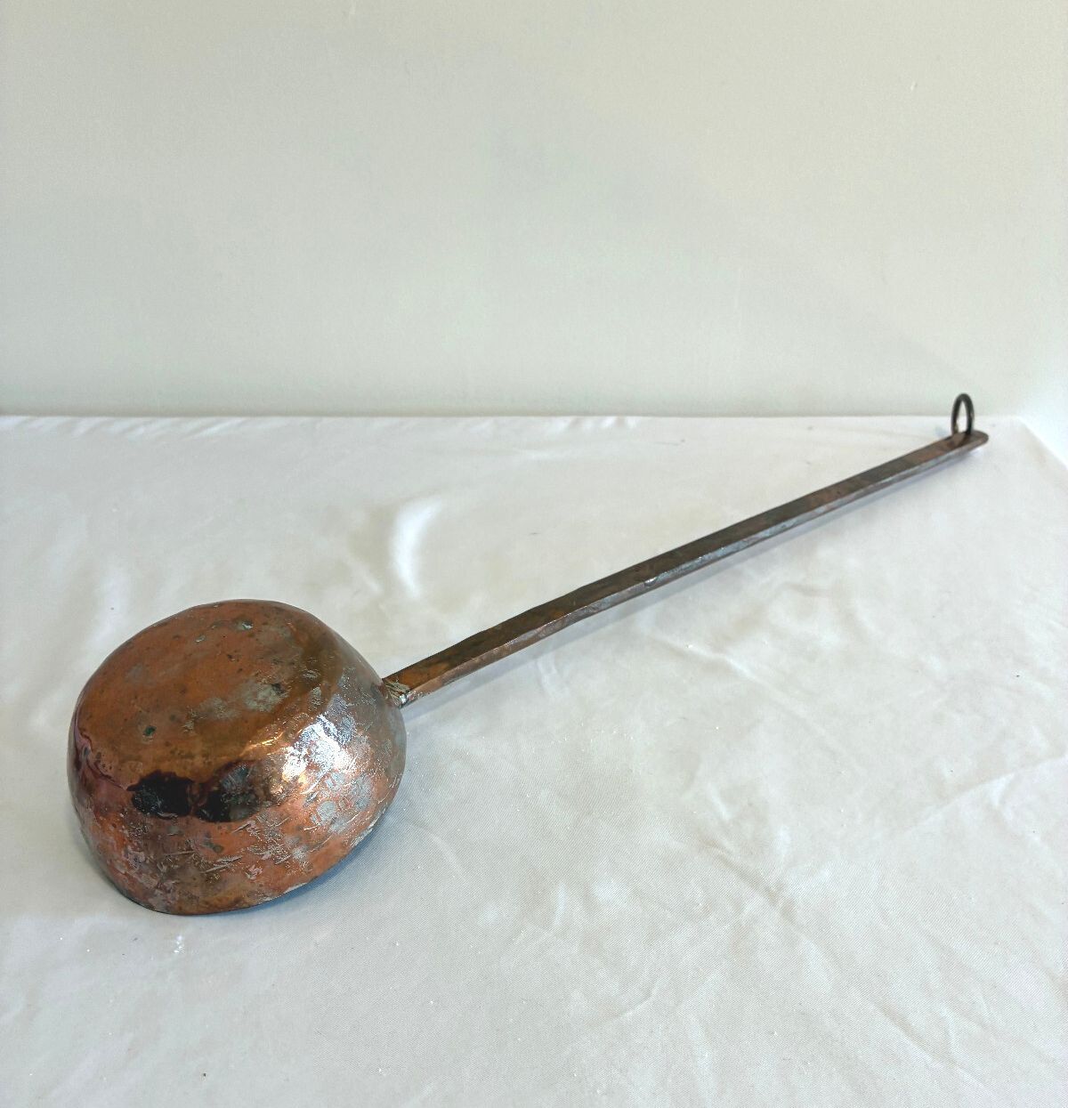 Antique Hand Hammered Copper Ladle | Primitive Long Ladle with Hanging Loop